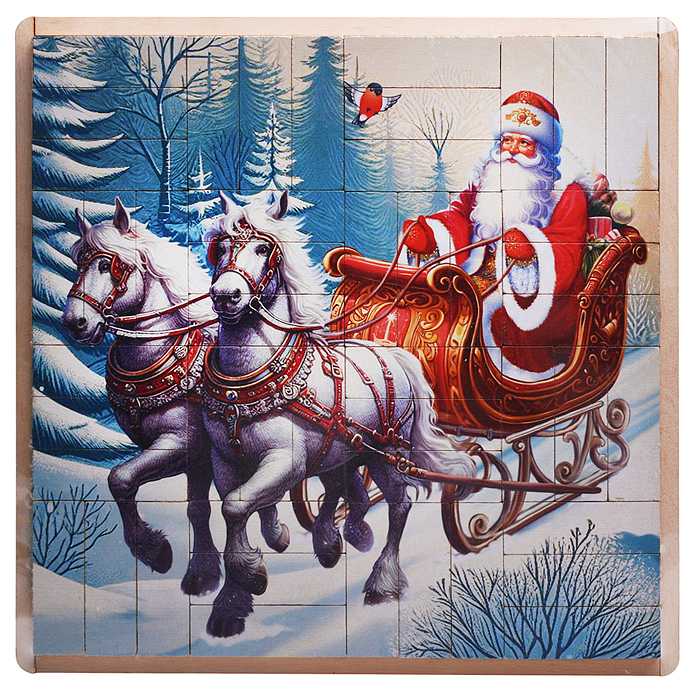 Настольная игра Джанга-пазл "Новогодние лошадки с Дед Морозом" (МДФ)