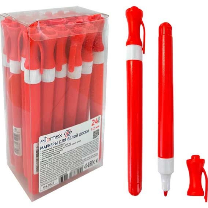 Маркер для белой доски красный"Ergonomy" круглый корпус, с клипом, тонкий пулевидный наконечник, 2мм