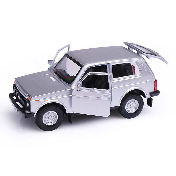 Машина металл LADA 4x4 12 см, двери, багаж, инерц, серебристый