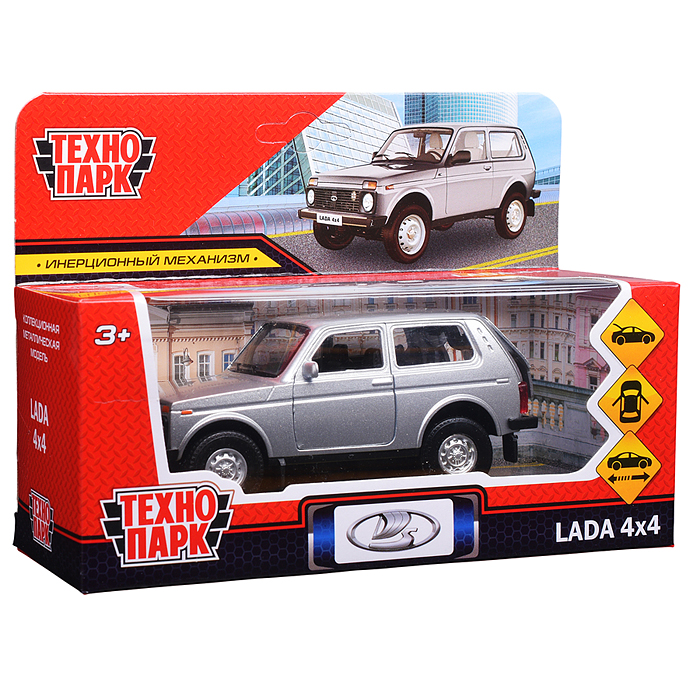 Машина металл LADA 4x4 12 см, двери, багаж, инерц, серебристый
