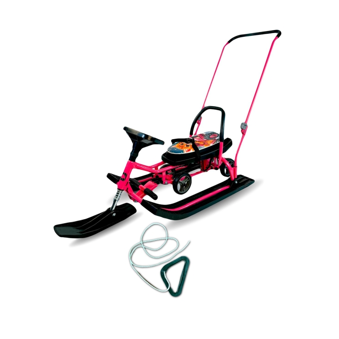 Игрушка Снегокат детский 109 "Wheel" c П-образным толкателем и колесной базой (Котик тракторист) 