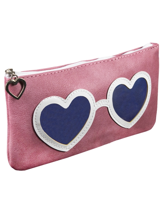 Пенал-косметичка "Очки-сердечки-3" аппликация, кожзам цвета микс