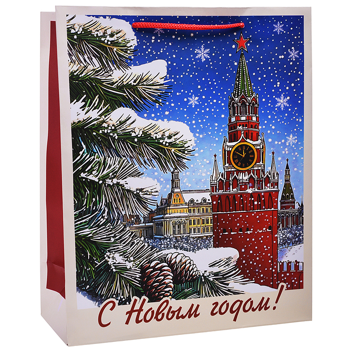 Бумажный пакет для сувенирной продукции с ламинацией, с шириной основания 26 cм.