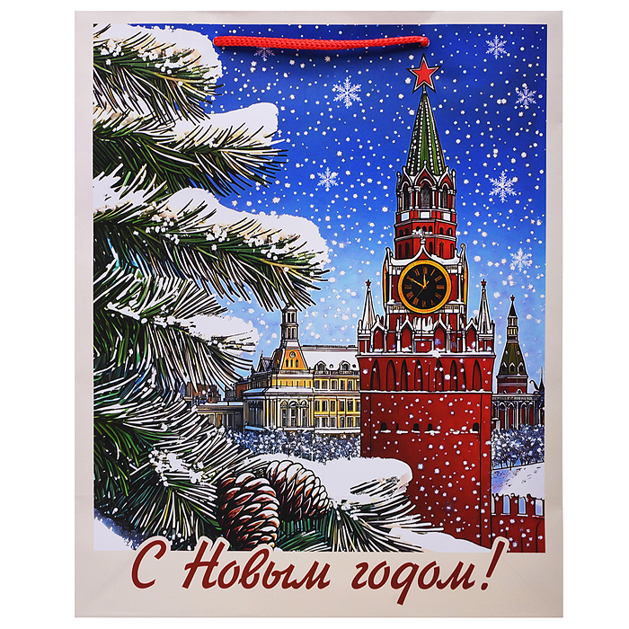 Бумажный пакет для сувенирной продукции с ламинацией, с шириной основания 26 cм.