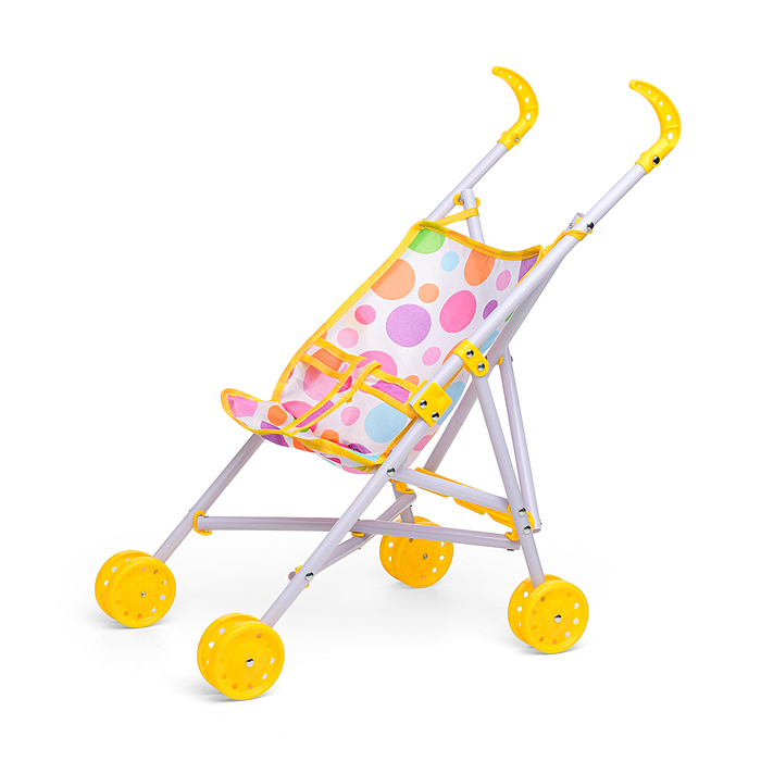 Коляска кукольная CS7878S (трость, складная, цвет жёлтый, с принтом) в пакете