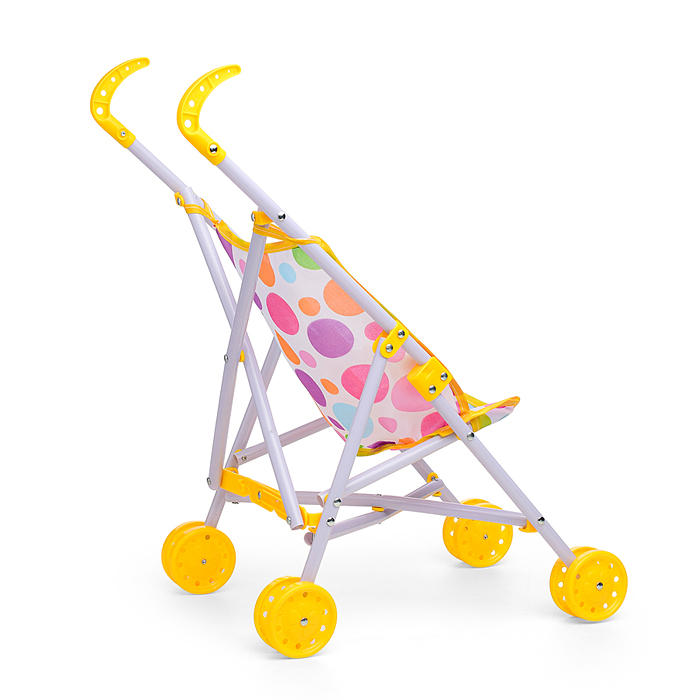 Коляска кукольная CS7878S (трость, складная, цвет жёлтый, с принтом) в пакете