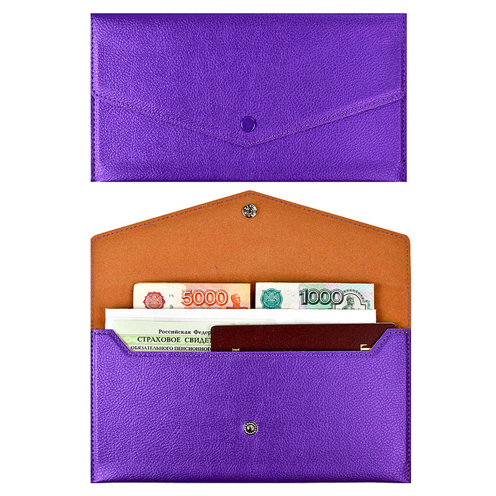 Органайзер-папка для путешествий Наппа фиолетовый металлик 227х110 мм, блинтовое тиснение, 1 отделен