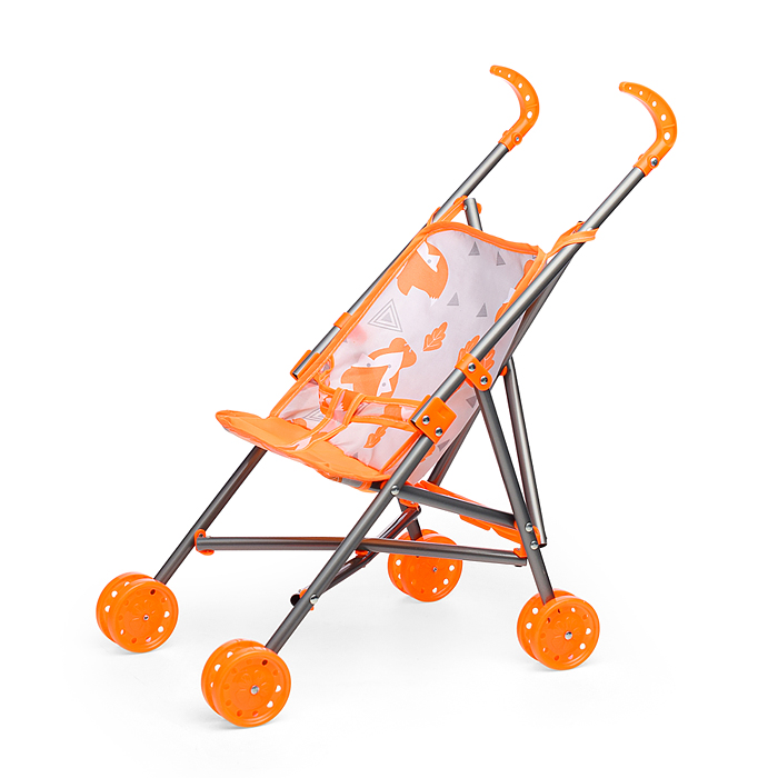 Коляска кукольная CS7917S (металлическая, трость, складная, цвет оранжевый) в пакете