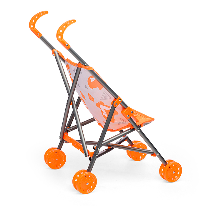 Коляска кукольная CS7917S (металлическая, трость, складная, цвет оранжевый) в пакете