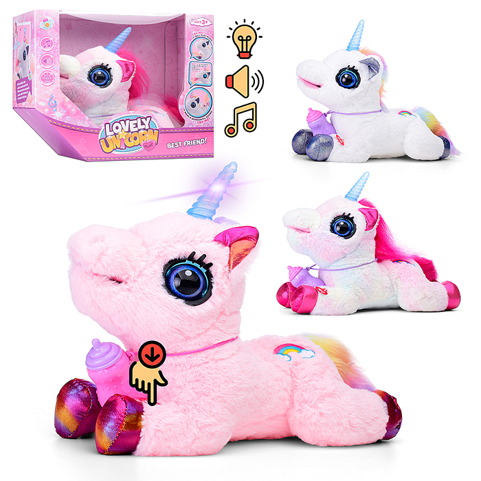 Лошадка 00-7291 "Сказочный единорог" (поет, пьет молоко, издает звуки) в коробке