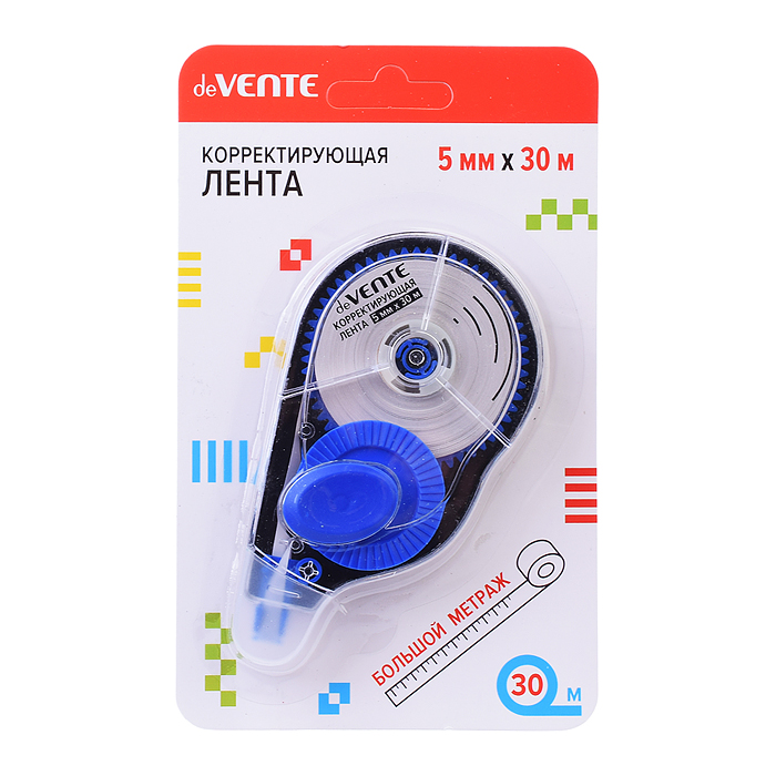 Корректирующая лента 5 ммx30 м, синий полупрозрачный корпус, боковой аппликатор, в картонн