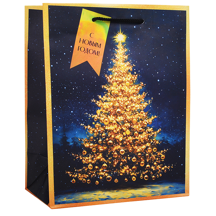 Бумажный пакет для сувенирной продукции с ламинацией, с шириной основания 17,8 cм.