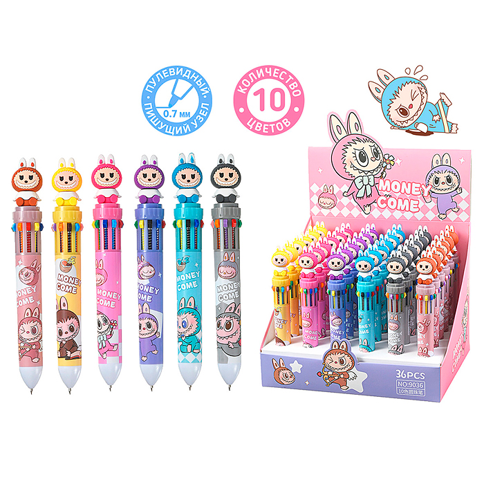 Ручка шариковая автоматическая "Зубастик" 10 цветная, пулевидный пиш. узел 0.7 мм,