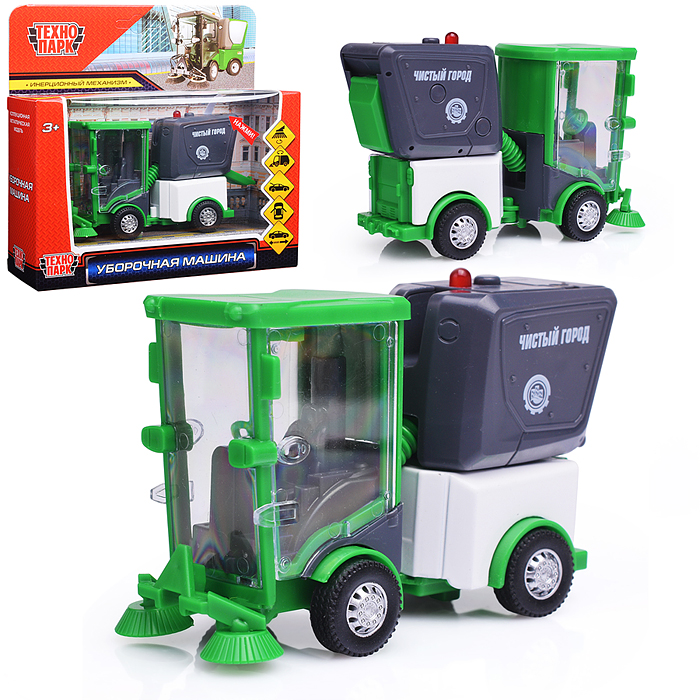Машина металл "Уборочная машина" 11 см, свет-звук, двери, багаж, зеленый, 
