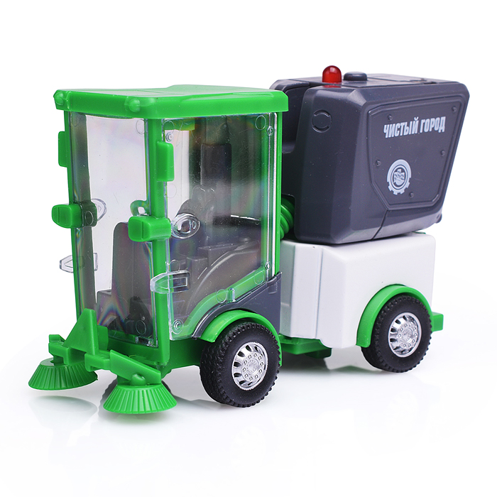 Машина металл "Уборочная машина" 11 см, свет-звук, двери, багаж, зеленый, 