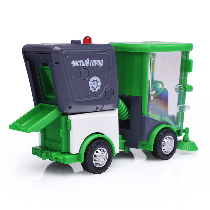 Машина металл "Уборочная машина" 11 см, свет-звук, двери, багаж, зеленый, 