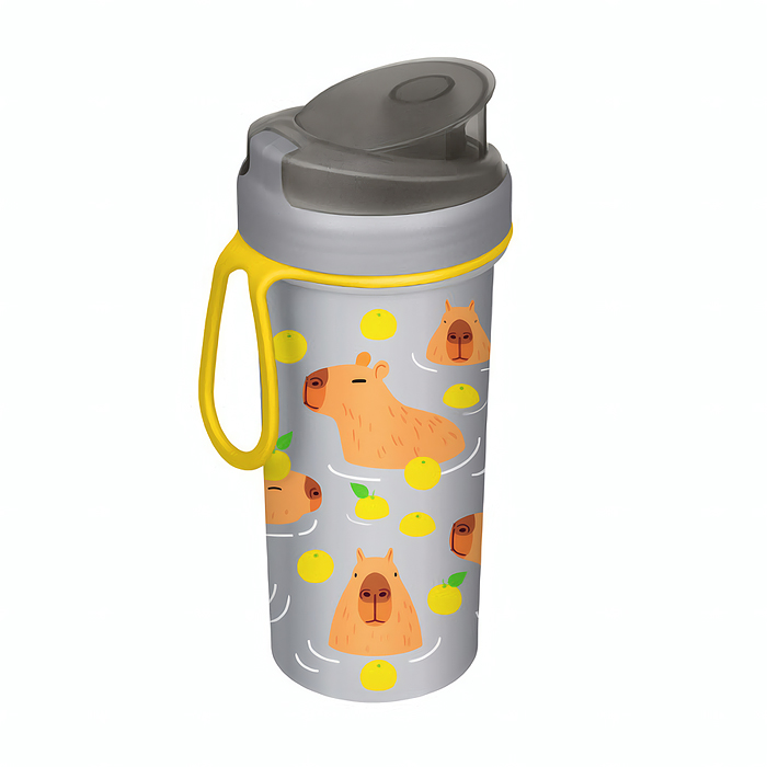 Стакан детский с крышкой, петлей и декором 400мл (Светло-серый)