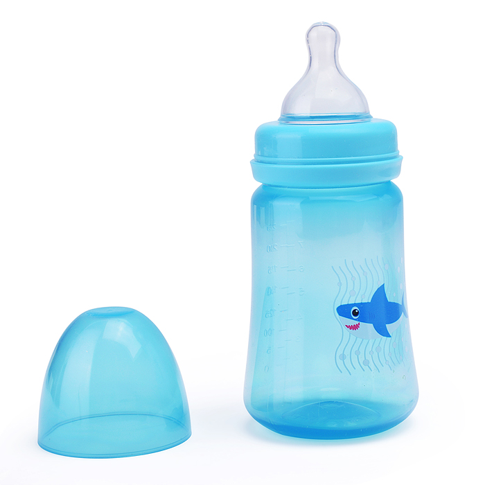 Бутылочка широкое горло "Цветные" с силиконой соской без ручек 250 мл