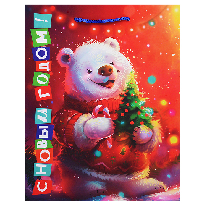 Бумажный пакет для сувенирной продукции с ламинацией, с шириной основания 17,8 cм.