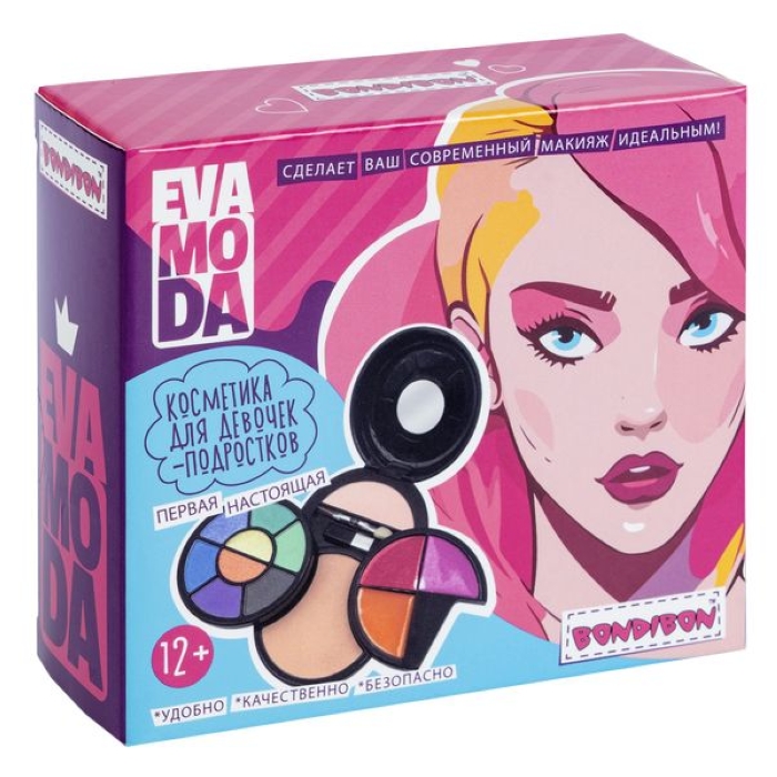 Набор детской декор. косметики Eva Moda, BOX 14х14х3,1 см; тени для век-13шт.(8,16г), блеск