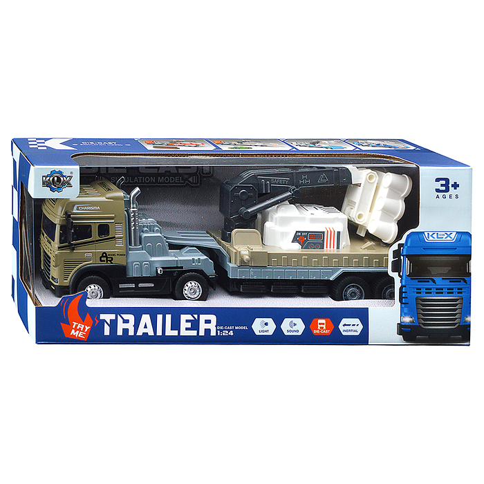 Машина KLX800-277 "Тягач с прицепом и прожекторами на манипуляторе" (свет, звук) в коробке