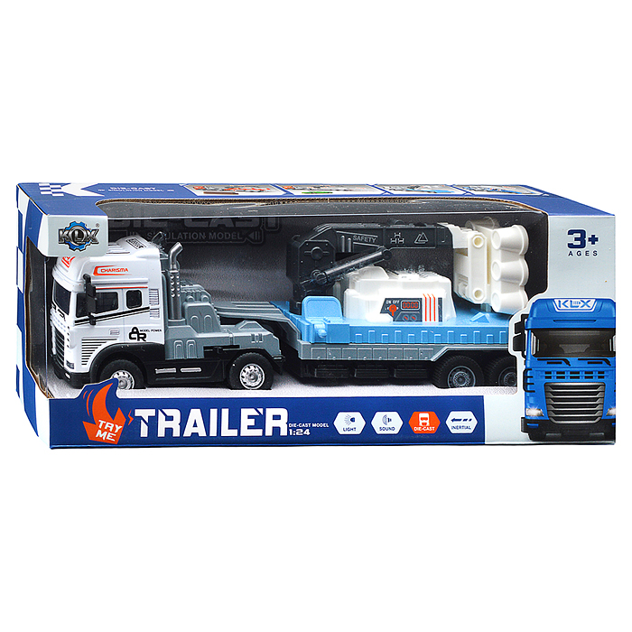 Машина KLX800-277 "Тягач с прицепом и прожекторами на манипуляторе" (свет, звук) в коробке