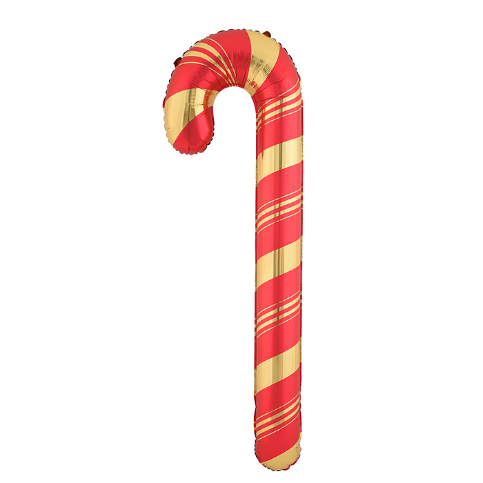 Шар (59''/150 см) Фигура, Леденец трость (надув воздухом), Красный/Золото, 1 шт. в уп.