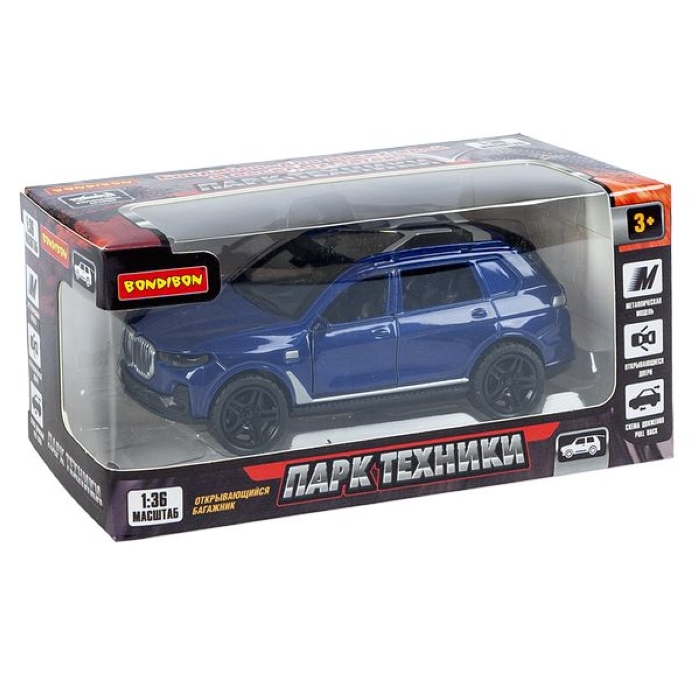 Машина метал. инерционная, М1:36, 3 открыв. двери "Парк Техники" джип синий