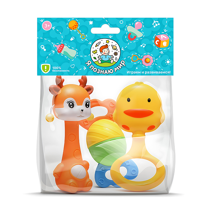Фото к товару Набор погремушек Y0111 "Оленёнок, конфетка, цыплёнок" в пакете Набор погремушек Y0111 "Оленёнок, конфетка, цыплёнок" в пакете
