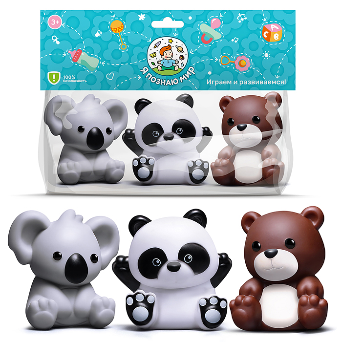 Набор игрушек для купания Y0126 "Пандочка, мишка и коала" в пакете