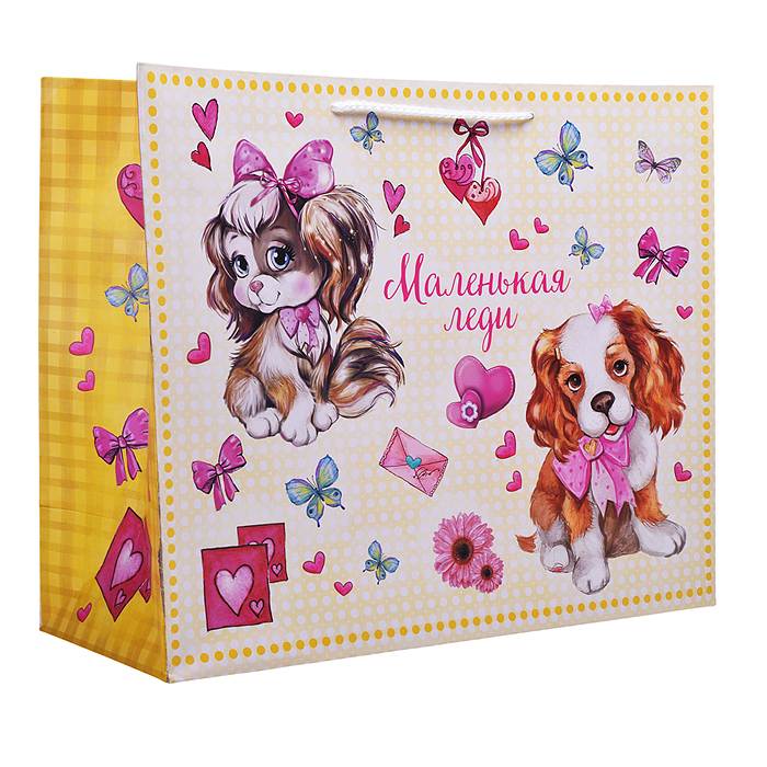 Бумажный пакет для сувенирной продукции "Щеночки" с ламинацией