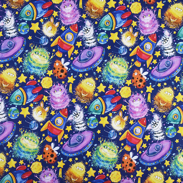 Упаковочная бумага. Инопланетяне, для сувенирной продукции в рулонах мелованная с одной стороны