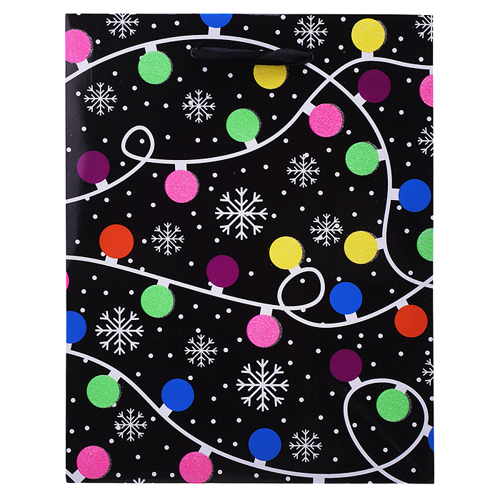 Бумажный пакет для сувенирной продукции, флуоресцентная печать, с шириной основания 17,8 см.