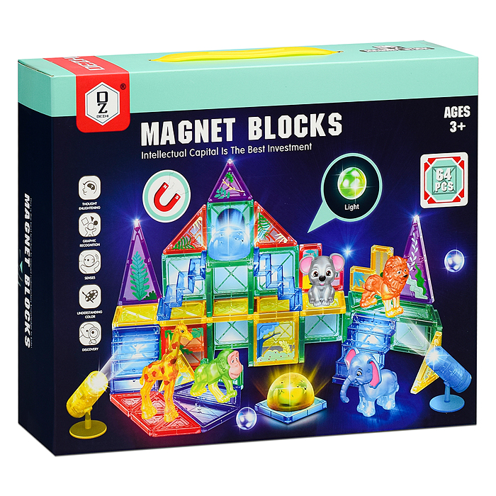 Конструктор HD127A-1 магнитный "Животные африки" (64 дет.)