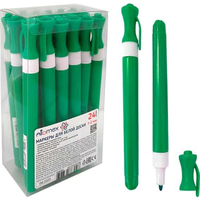 Маркер для белой доски зеленый"Ergonomy" круглый корпус, с клипом, тонкий пулевид. наконечник, 2мм