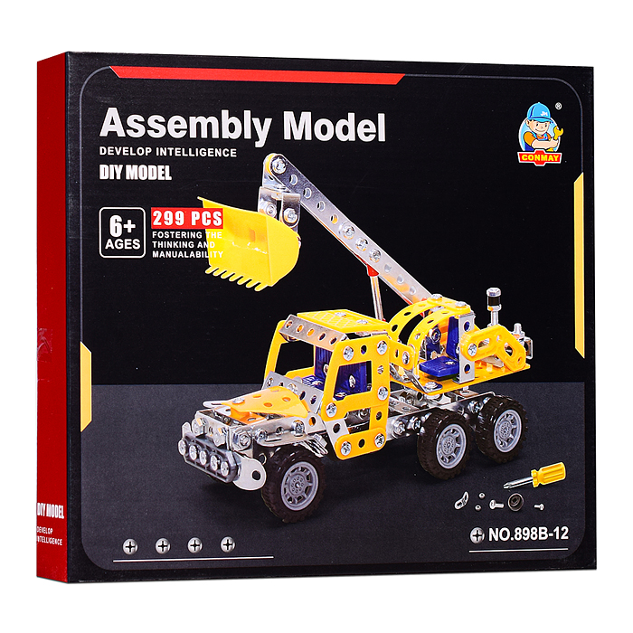 Конструктор 898B-12 металлический "Грузовик" с ковшом (299 дет.) в коробке