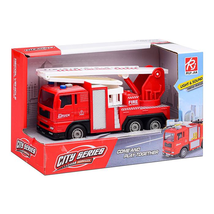 Машина RJ6821-3 "Пожарная" с лестницей (свет, звук) в коробке