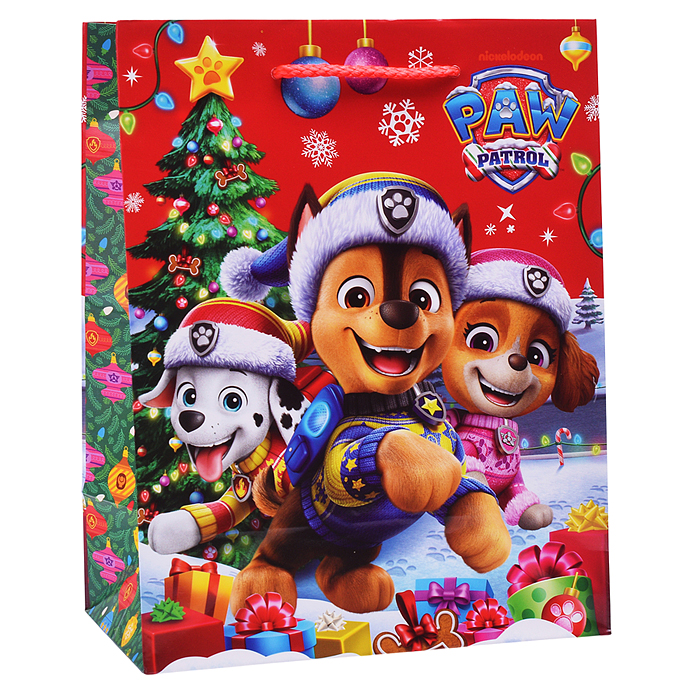 Пакет подарочный глянцевый "Щенки" XL новогодние