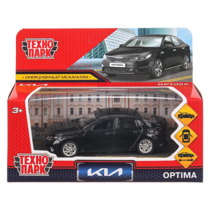 Машина металл KIA OPTIMA длина 12 см, двери, багаж, инерц, черный, в коробке 