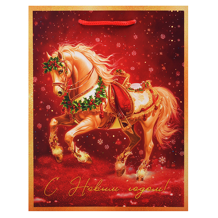 Бумажный пакет для сувенирной продукции с ламинацией, с шириной основания 17,8 cм.