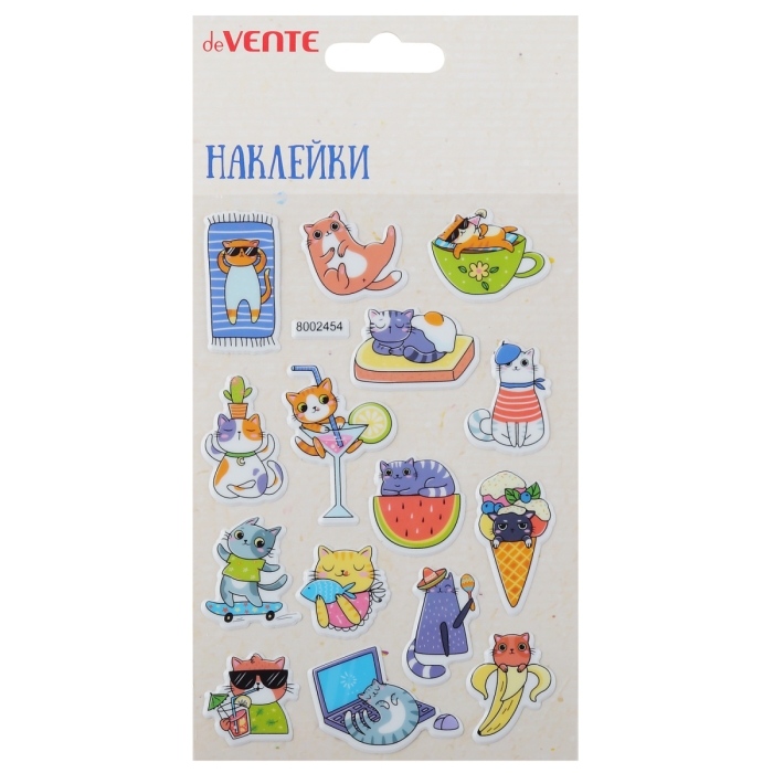 Наклейки мягкие "Cat's daily" размер карточки 10x15 см, puff, объемные, многоразовые