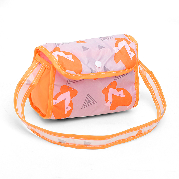 Коляска кукольная CS7916G (металлическая, с капюшоном, сумкой и корзинкой, цвет оранжевый, с принтом