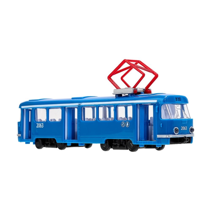 Модель пластик Трамвай 24 см. (свет-звук , двери, синий) в коробке 