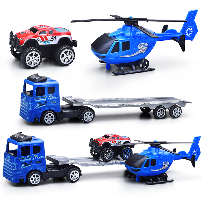 Автовоз 880Q-14 с машинкой и вертолётом, под колпаком