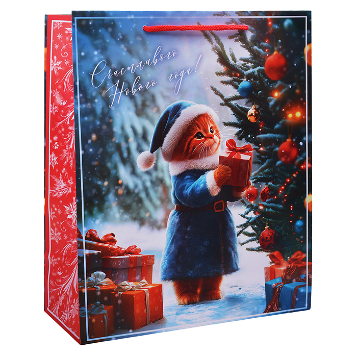 Бумажный пакет для сувенирной продукции с ламинацией, с шириной основания 26 cм.