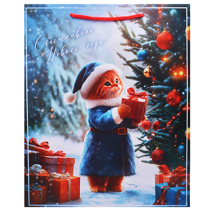 Бумажный пакет для сувенирной продукции с ламинацией, с шириной основания 26 cм.