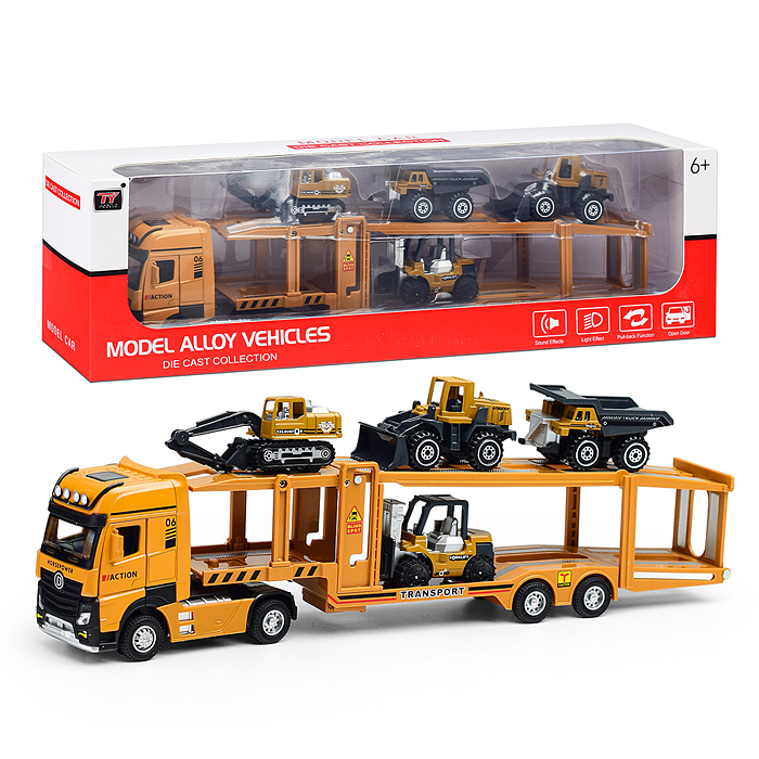 Автовоз 8652B со строительными машинами, в коробке