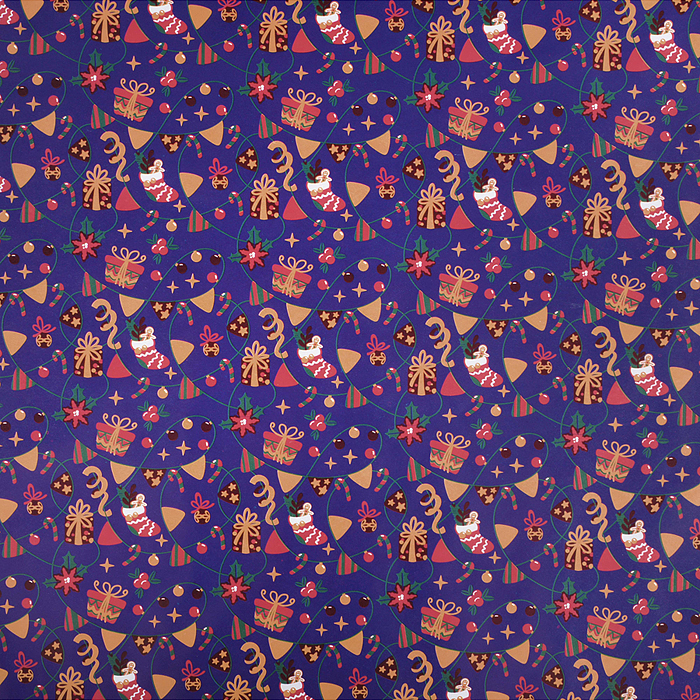 Бумага оберточная для сувенирной продукции в рулонах, с полноцветным декоративным рисунком