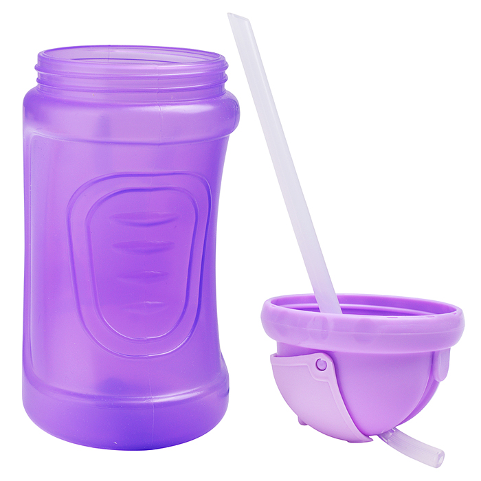 Поильник-непроливайка с силиконовой трубочкой, без ручек "Зайка" фиолетовый, 400 мл, 12+,