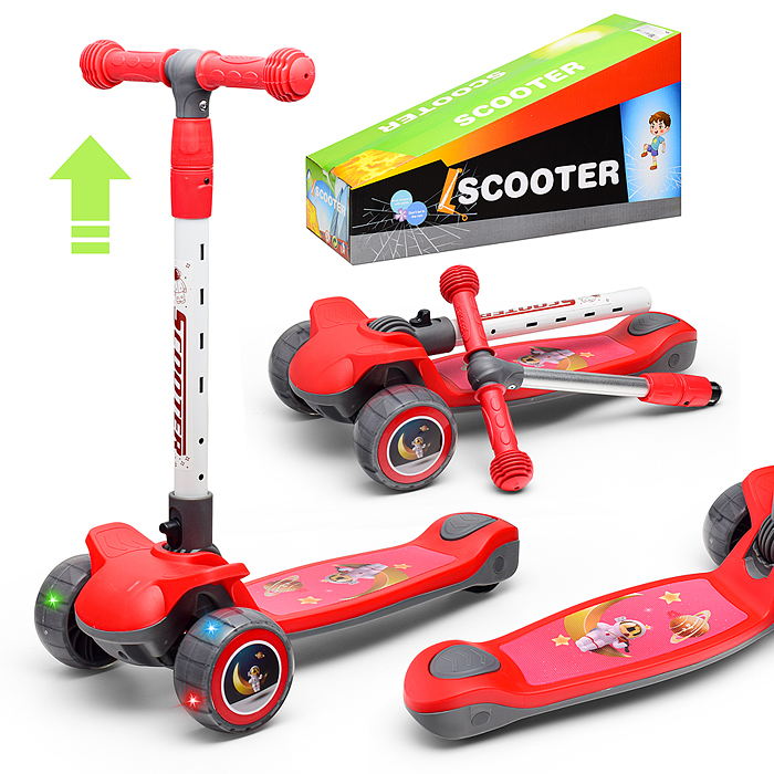 Самокат U001195Y 3-х кол., красный, PU, в коробке в пакете